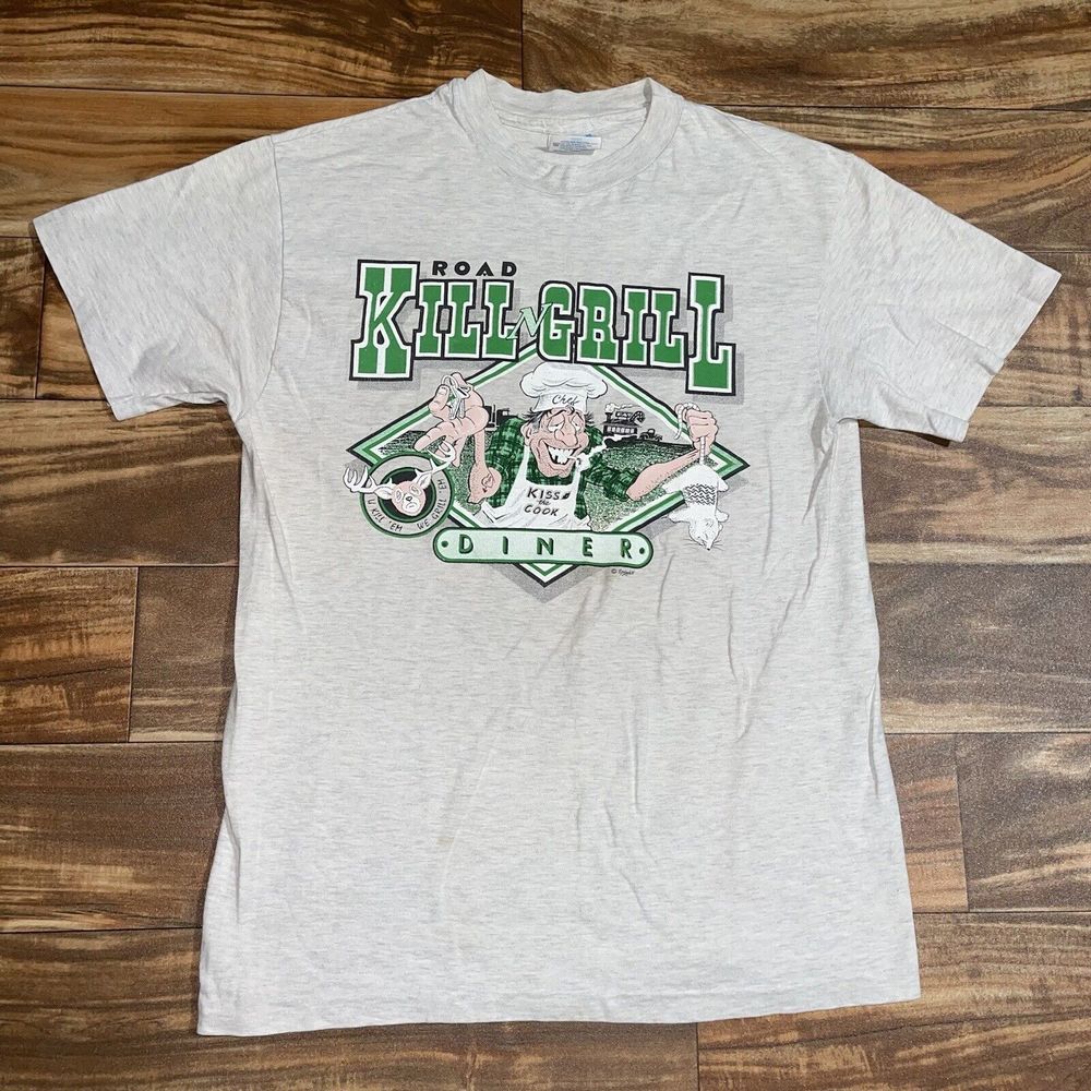 Vintage Road Kill Grill Cafe Bar Funny Graphic Hunting T-Shirt Size Medium M